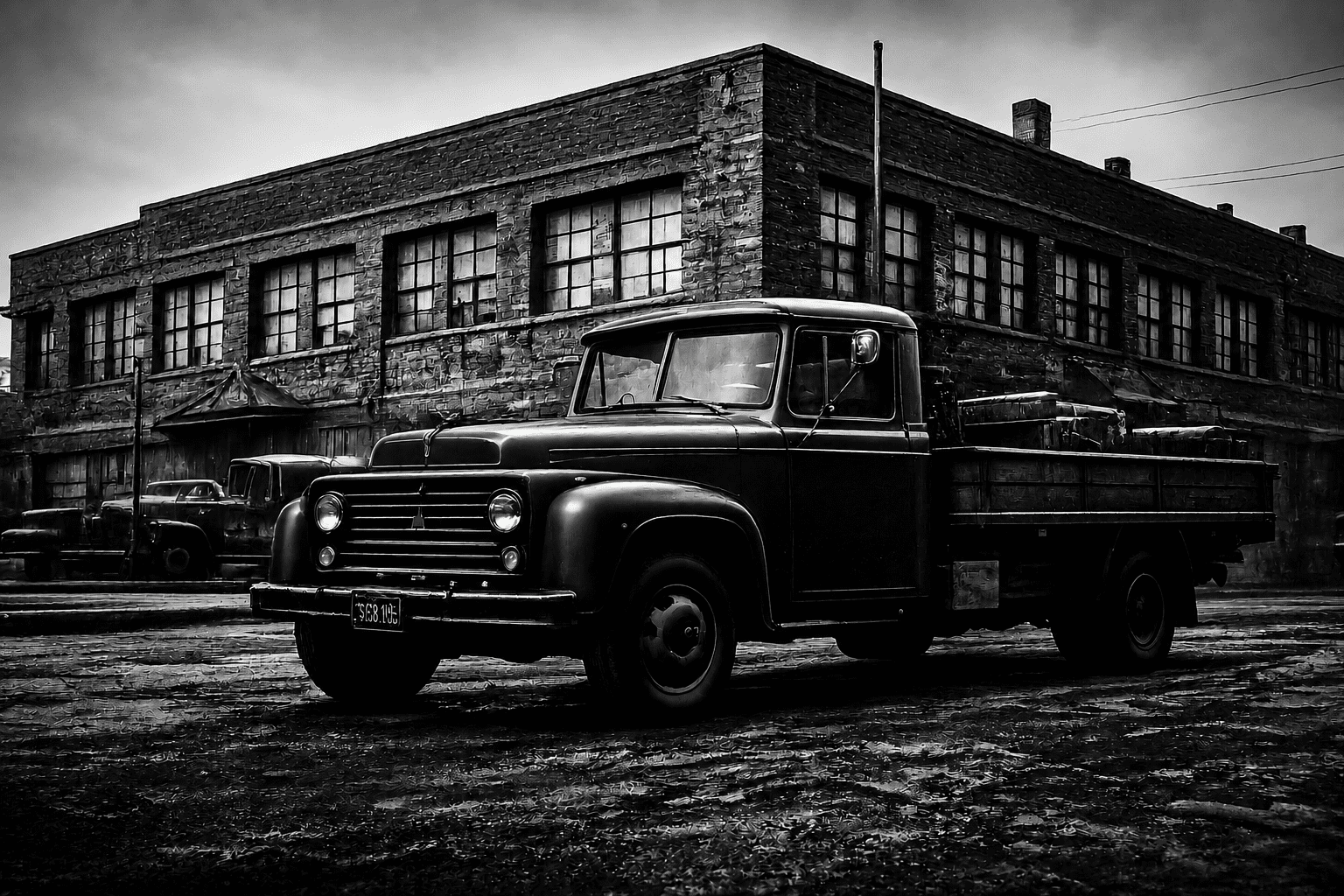 Iron Street Distillery — vintage truck outside the historic brick warehouse